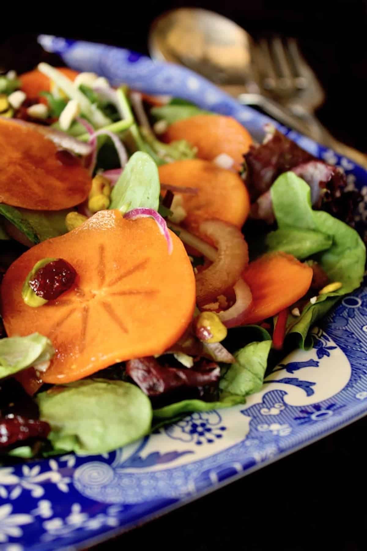 Persimmon Salad with Honey Pistachios and Blue Cheese
