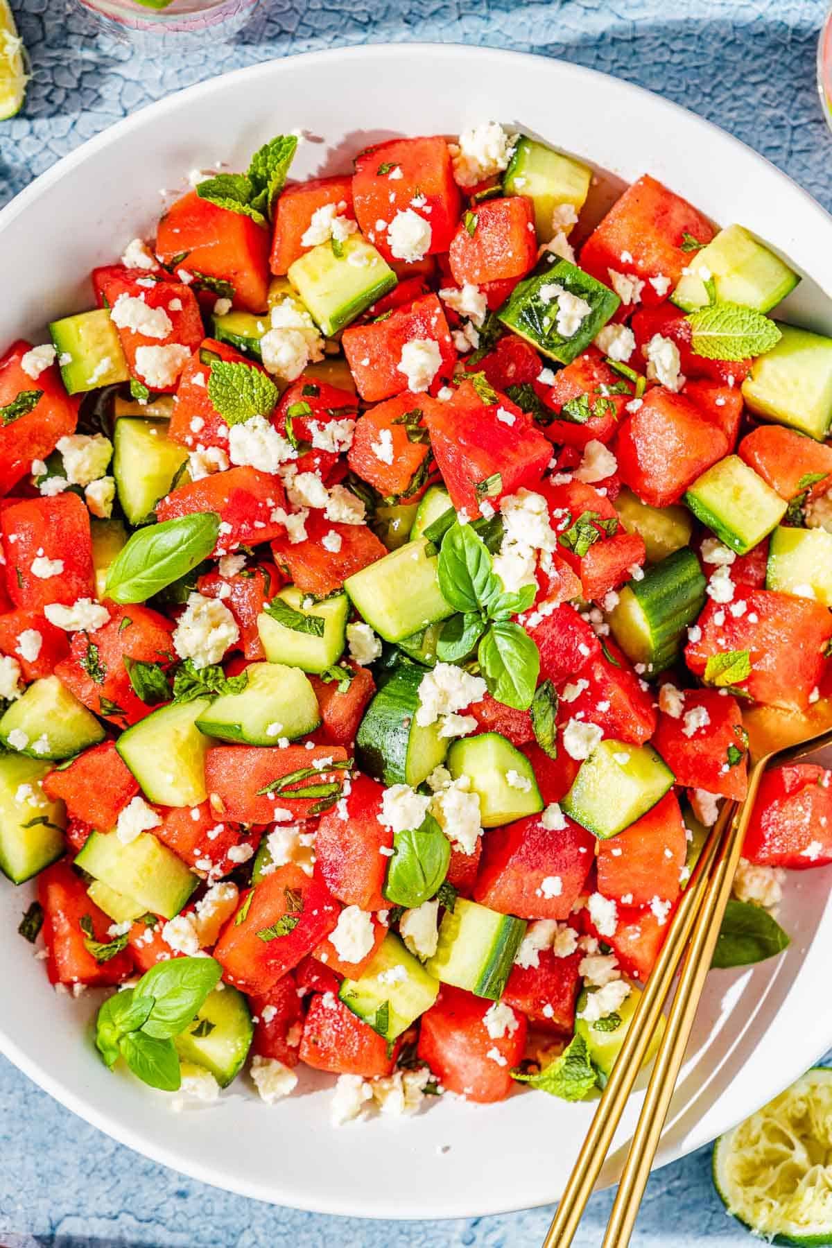 Watermelon Salad with Feta, Cucumber, and Mint