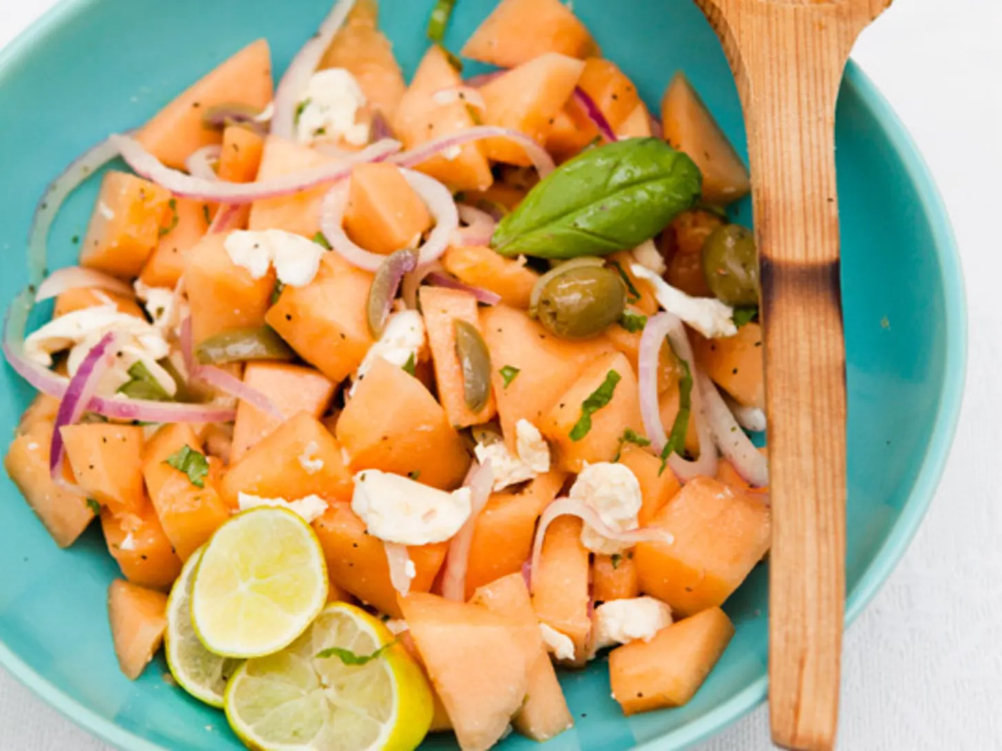 Cantaloupe Salad with Basil, Fresh Mozzarella & Onions