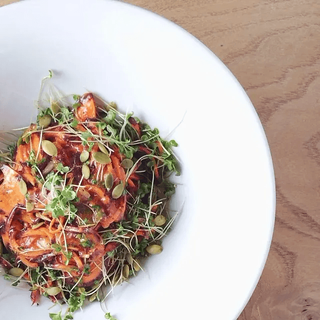Spiraled Carrot Salad with Persimmon Vinaigrette