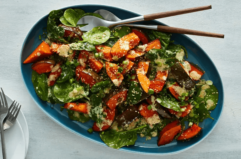 Squash and Spinach Salad with Sesame Vinaigrette